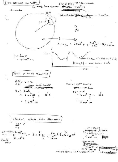 Handwritten notes about x-ray binary size.