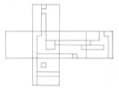 Six drawings of squares with lines showing cuts in model.