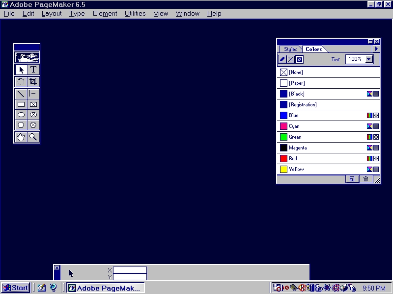 Adobe Pagemaker window.