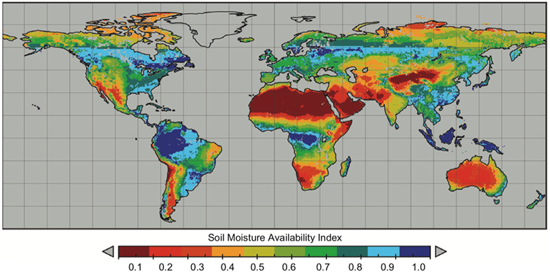 A map of soil moisture availability.