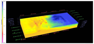 Seismic velocity model in 3D.