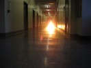 Photo of sunlight filling the hallway during the MIT Henge.