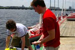 Moving the ROV to the edge of the dock.