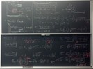 Q-equation and examples on two blackboards.