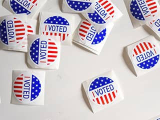 Small stickers with the words "I Voted" printed amongst the stars and stripes.